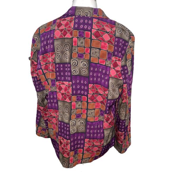 Vintage Retro abstract print one button Blazer Michael Taylor Petite Large - Picture 3 of 8